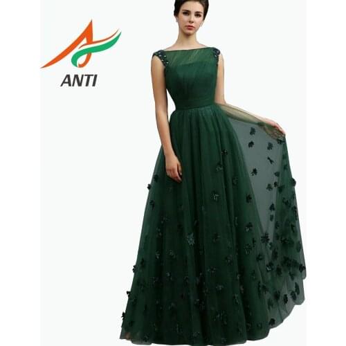 ANTI Elegant Green Long Evening Dress 2019 With Sleeveless Tulle Beading Sequined Woman Formal Party Gowns abiye gece elbisesi