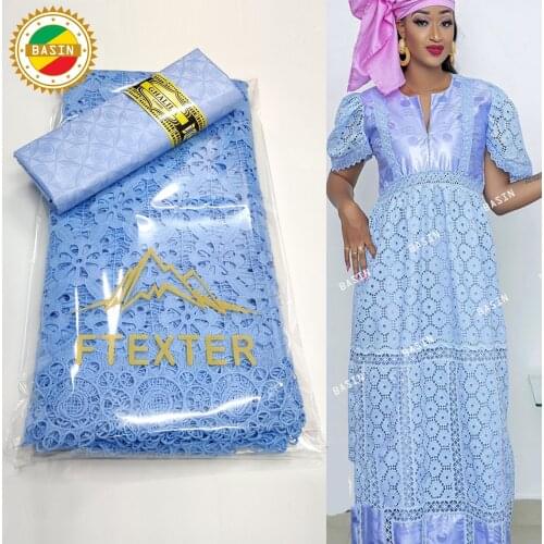 2.5 Yards Bazin Riche With 2.5 Yards 100% Cotton Embroidered Swiss Voile Lace Material For Indian Women Dry Laces