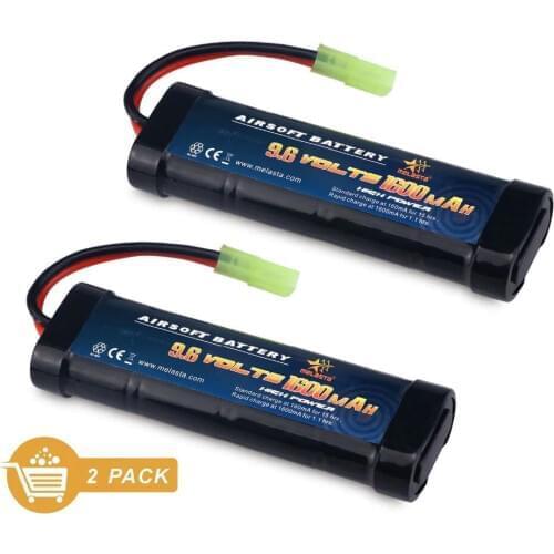 2Pack 2/3A 9.6v 1600mAh NiMH Flat Battery Pack with Mini Tamiya Connector for Airsoft Guns Mini AK Series or AEGs