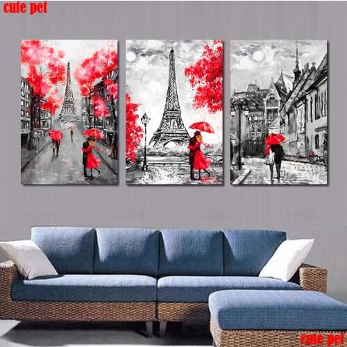 3PCS diamond painting Lovers under the Eiffel Tower Cross stitch embroidery round Square diamond mosaic wall stickers decoration