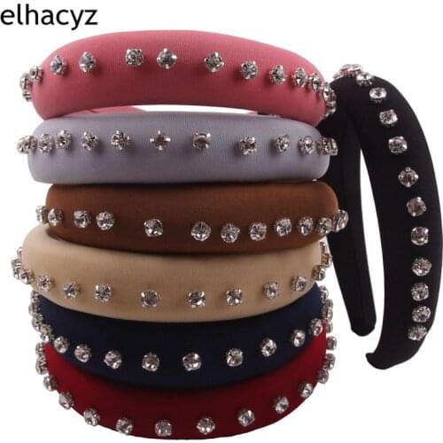 7pcs/lot Newest Inlaid Large Grain Large Crystal Masonry 1.2'' Sponge Headband Party Punk Women Hairband Hair Accessories