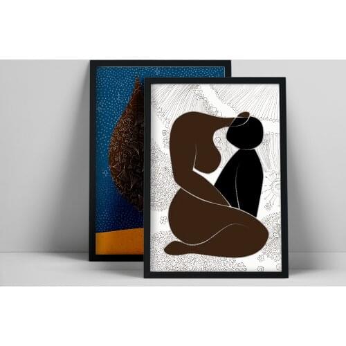 Abstract Silhouette of Mother and Daughter, Woman Figure Print, Female Body Wall Art, Minimalist Set 2 Prints, Minimaliat leaf