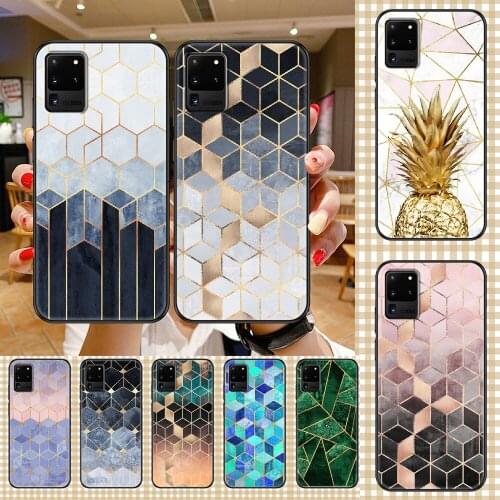 Art Pink Pretty Marble Phone case For Samsung Galaxy Note 4 8 9 10 20 S8 S9 S10 S10E S20 Plus UITRA Ultra black painting