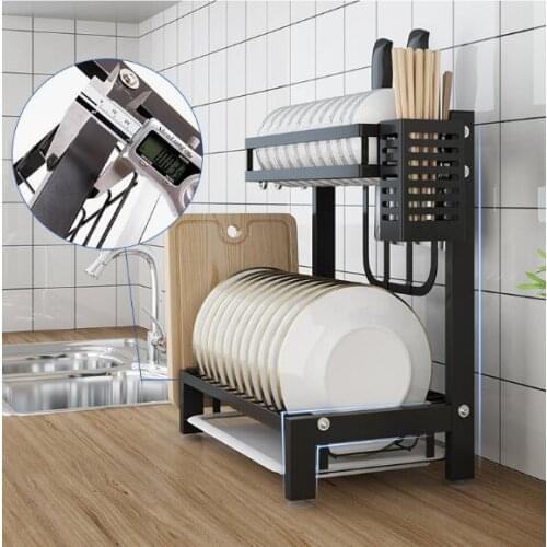 Black kitchen racks dish rack stainless steel drain dish rack to dry dishes chopsticks dishes tray knife holder storage box