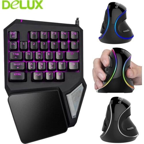 Delux Wired Mouse Keyboard Combos Ergonomic Single Hand T9 Mini Gaming Keypad with Optical M618 Vertical Mice Kit For PC Laptop