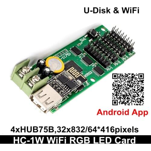 Cheap HC-1W full color WiFi control card supports picture neon scroll text mobile phone input P4 P5 P6 P8 P10mm LED module