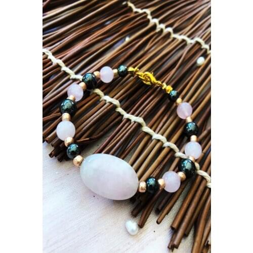 Dr Stone Natural Stone handmade African collection Women hematite and pink quartz Stone Bracelet YAHL40