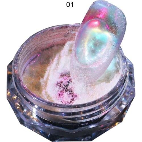 Chrome Nail Powder Ice Transparent Aurora Powder Mirror Effect Holographic Aurora Iridescent Pearlescent Manicure