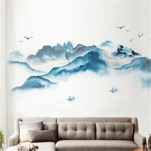 Chinese Wash Painting Wall Stickers Landscape Boy Girl Teenager Room Decor Aesthetic Living Room Bedroom Vintage Poster Mural