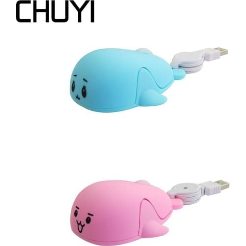 Computer Silent Optical Mouse Retractable Line Dolphin Shape Mini Wired Cute USB Mice Ergonomic Mause For PC Laptop Desktop Kids