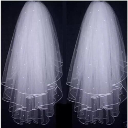 Short Pearls Wedding Veils Tulle 3T Bridal Veil Elegant Bridal Veil Wedding Accessories Cheap Bridal Party Veils With Comb
