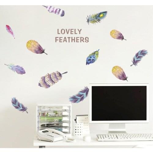 Lovely Feathers Wall Stickers For Living Room Office Bedroom Decoration Beautiful Mural Art Diy Pvc Home Decals