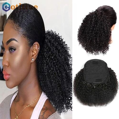 Eotltiue Drawstring Afro Kinky Curly Ponytail Extensions 8-22 Inches Long Clip In Ponytail Brazilian Real Human For Black Women