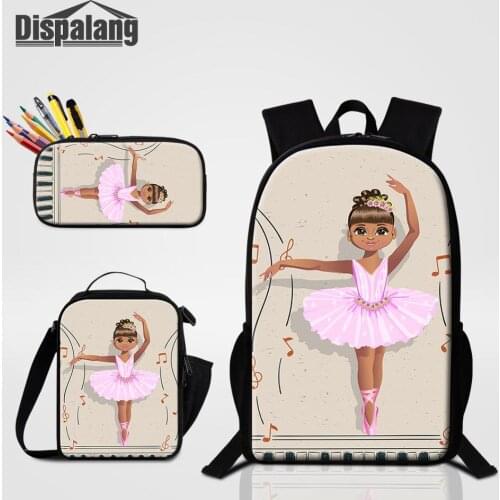 Lovely Ballet Girl School Backpack 3pcs/set Cooler Lunch Box Pencil Case Bag for Children Cartoon Girl School Bag Travel Daypack