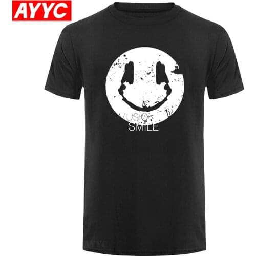 AYYCcasual short sleeve 100% cotton funny punk rock Men T shirt o neck smile DJ printed men T shirt tops tee shirts