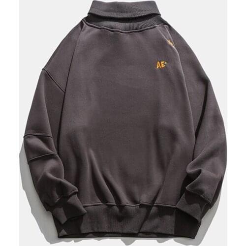 Mens Turtle-Neck Pullovers Sweatshirts Letters Embroidery Concise Style Male Fashionable Patchwork Tops Streetwear Coats