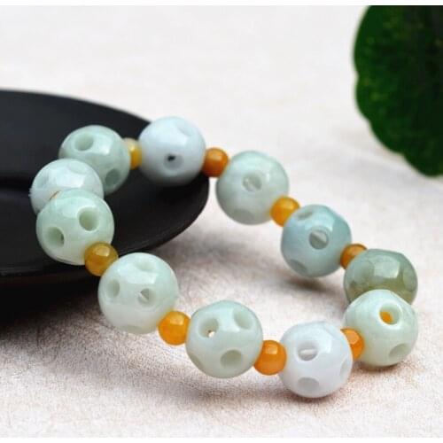 Natural AAA level Myanmar Jadeite Jade Bracelet Hollow out Round Beads Bracelet Hand String Bangle Gift for Women Jewelry
