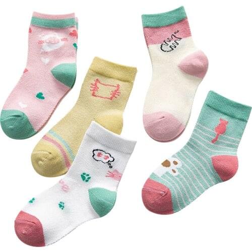 Newborn Baby Socks 5 pairs/lot Cotton Summer Mesh Girls Boys Breathable Cartoon Kids Socks Soft Warm Anti-skid Home Floor Socks