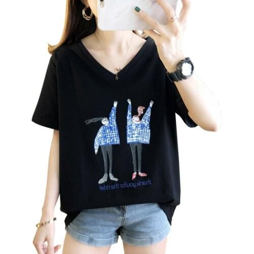 New Fashion Trend Womens T Shirt Cotton Print Funny Graphic T-shirts Streetwear V-neck Summer Loose Tshirt Oversize Clothes