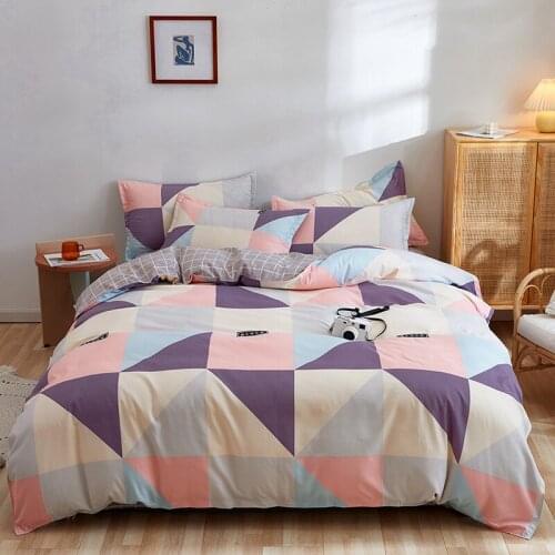 2021 New Bedding Set Cotton Floral Pattern Printing Duvet Cover Sheet Plaid Style Quilted Brushed Spring and Autumn Bedding