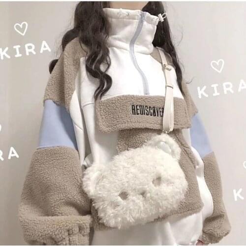 2021 New Design Fashion Lolita Crossbody Bags Women Velvet Bear Pearl PU Chain Shoulder White Japanese Messenger Bag Kawaii