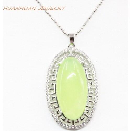 Pendants Elegant Egg 24x42mm Women Necklace Natural Stone Jades Chalcedony Stainless Steel Zircon Oval Pendants Jewelry B3317