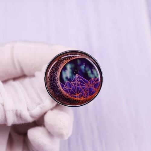 Purple Crescent Moon Crystal Enamel Pin Night Sky Brooch Glass Cabochon crystal healing lovers addition