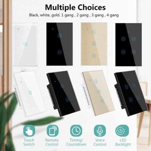 Tuya Wifi Bluetooth Touch Switch Zero Fire Single Fire US Smart Glass Panel Switch Remote Control Work With Alexa Google Home