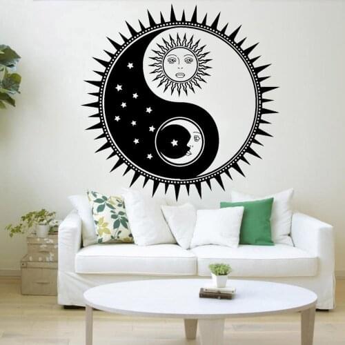 Sun And Moon Wall Decal Bedroom Decor Accessories Vinyl Yin Yang Self-adhesive Wall Sticker Home Decoration Living Room Y945