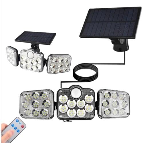 108 122 138 171 LED Solar Lights Outdoor 3 Head Motion Sensor 270° Wide Angle Illumination Waterproof Remote Control Wall Lamp