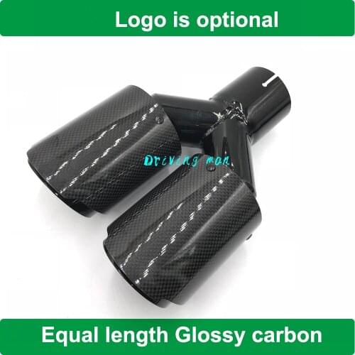 Universal Equal Length Dual Glossy Black carbon fiber Stainless Steel exhaust tip exhaust pipe muffler Glossy Black Exhaust Tip