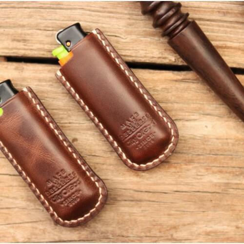 Handmade Genuine Leather Windproof Cigarette Lighter Bag Small Box Case For one-time Lighter Super Match Cover Men Box Holder