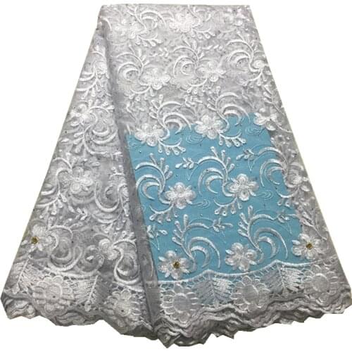 High Quality African Lace Fabric Embroidery Swiss French Tulle Cotton Wedding Party Dress with stones 2.5 Yards PL-75