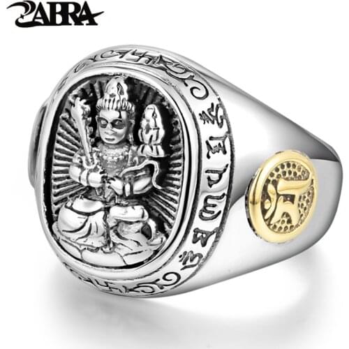ZABRA Buddha Real 925 Silver Rings For Women Men Chinese Zodiac Patron Saint Vintage Mens Signet Ring Adjustable Biker Jewelry