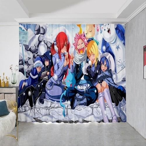 Anime Fairy Tail Curtains Cartoon Japan Manga Window Drapes Bedroom Living Room 63X63 Inch Custom Blackout Curtains
