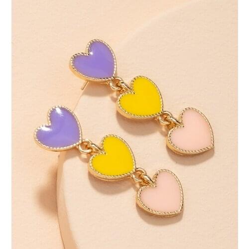 New Valentines Day Gift Three Heart Pendant Jelly Color Multicolor Love Stud Earrings for Women