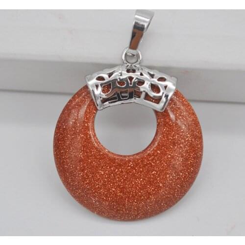 Golden Sandstone Circle Stone Gem Pendant Jewelry For Woman Gift S3148