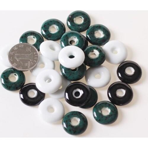 10pcs 21mm*7mm Round Flat Ceramic Beads DIY Porcelain Spacer Beads 4.5mm Hole For Jewelry Making