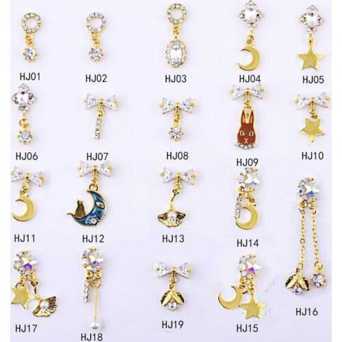 19 styles 10pcs 3D bow/unicorn/tassel chain nail jewelry zircon chain Nail Art Zircon Crystal Rhinestone Pearl charm,JH0001-0019