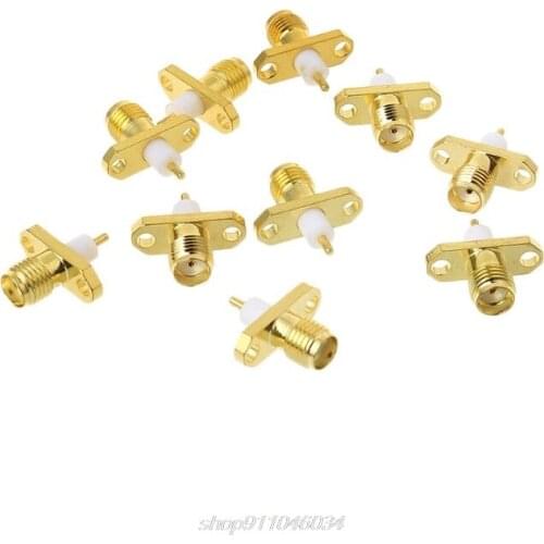 10pcs SMA Female 2-hole Flange PTFE Solder Panel Mount Adapter RF Connectors Straight D29 20 Dropshipping