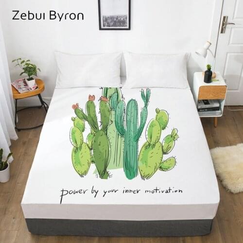 3D HD Digital Print Custom Bed Sheet With Elastic,Fitted Sheet Twin/Full/Queen/King,Nordic cactus Mattress Cover 160x200
