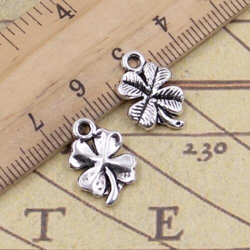 40pcs Charms Lucky Irish Four Leaf Clover 17x11mm Tibetan Bronze Silver Color Pendants Making Findings Antique DIY Jewelry