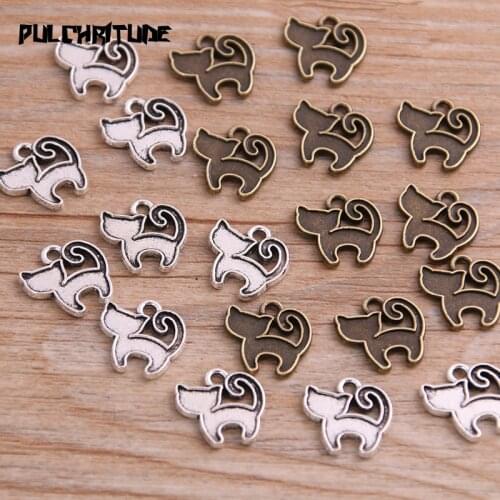 40PCS 13*13mm New Product Two Color Small Cat Charms Animal Pendant Jewelry Metal Alloy Jewelry Marking
