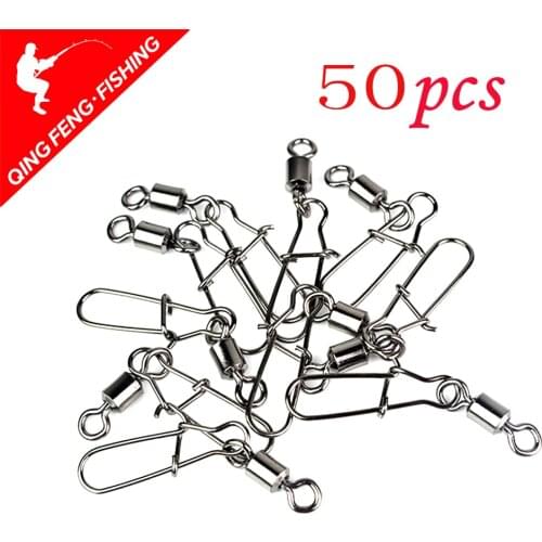 50pcs/ Set Fishing Connector Swivels Interlock Pin Snap 4#-12# Rolling Swivel For Fishhook Lure Fishing Accessories