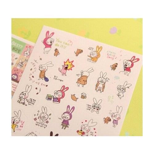 6pcs/lot Korean Stationary Kawaii Glasses Rabbit PVC Planner Sticker Sticky Notes Album Phone Sticker school office stickers
