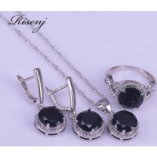 Promotion Big Round Silver 925 Jewelry Set For Women Costume Jewelry Set Drop Earrings Ring Necklace Set Fast Shipping