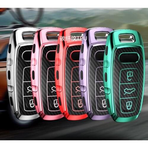 Car Interior Accessories TPU Carbon Fiber Key Case Holder For Audi A6L A7 A8 Q8 2018 2019 Auto Key Bag Car Styling