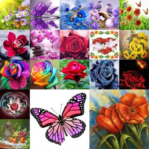 Diamonds Painting 5d Diy Full of round Diamond home embroidery art Decoration Colorful Butterfly Flowers