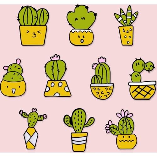 Lovely Badge brooch Mini Cactus Potted Plant Women Denim Jackets Lapel Pins Hat Enamel pin Jewelry Button kids game Accessories