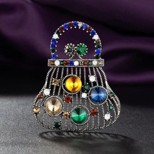 Zlxgirl jewelry Antique silver vitnage bags sahpe statement punk pin brooches jewelry for women fashion Crystal Opal men scarf